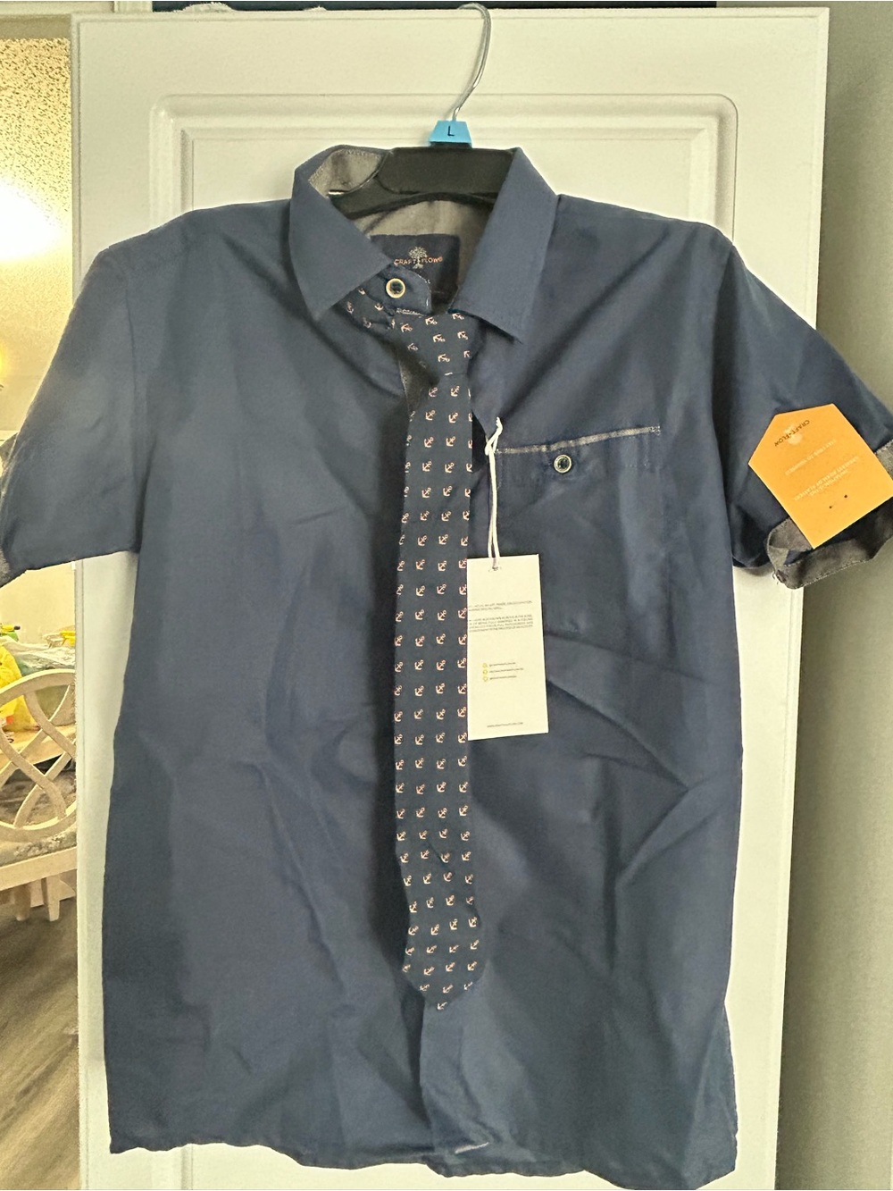 Craft + Flow Boys Button-Up Shirt | NWT | Size 8 | Navy Anchor Print